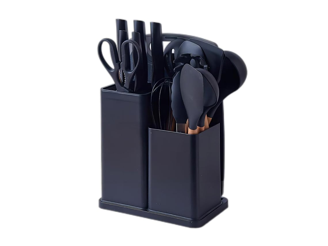 Utensílios de Cozinha KLACK em Silicone com 19 Peças Facas e Tábua Preto
