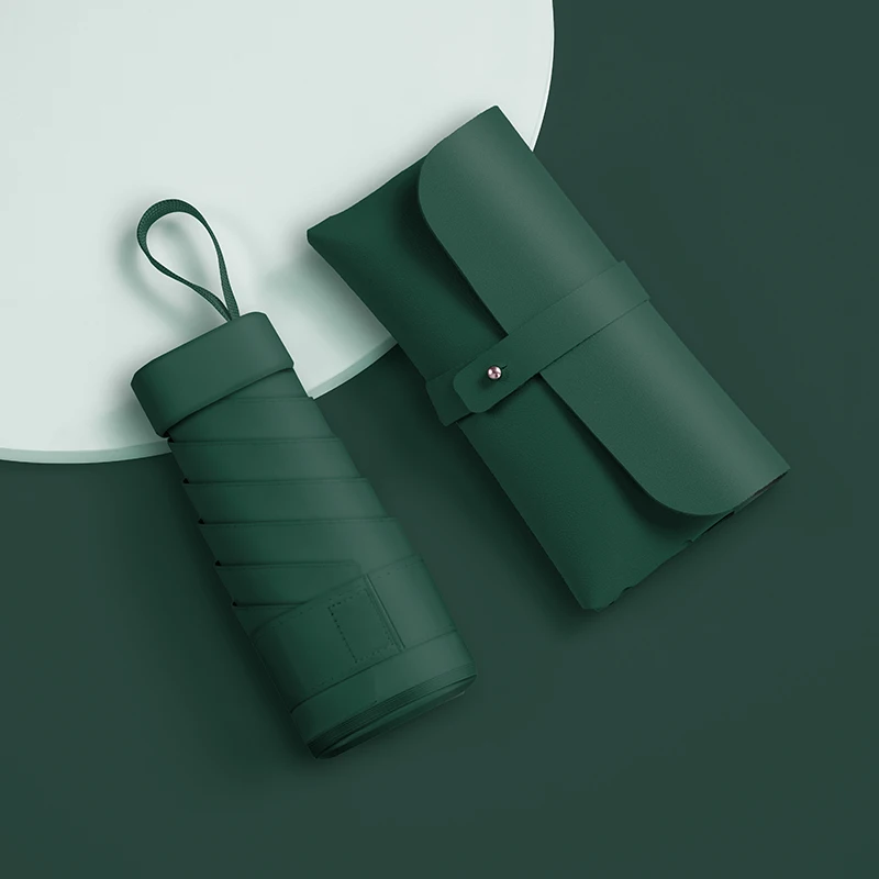 Mini guarda chuva MDUG cápsula, dupla função, proteção contra chuva e sol (verde)