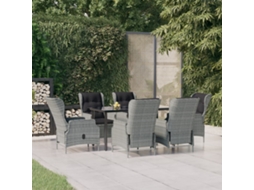 Vidaxl 7 Pcs Conjunto De Jantar Para Jardim Vime Pe Cinzento-claro