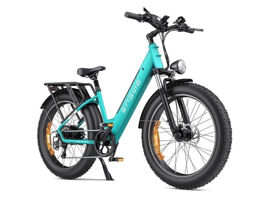 Bicicleta elétrica Engwe E26 St, autonomia de 140 km, motor de 250 W, bateria de 48 V e 16 Ah, amortecedor dianteiro, pneus para neve, bicicleta de montanha Fat Bike de 26 polegadas, azul