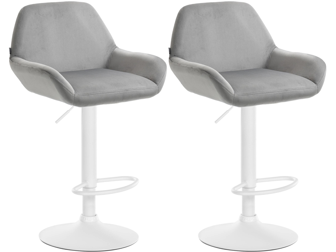 Conjunto de 2 Bancos de Bar em Veludo Braga Metal Fosco Branco/Cinza CLP