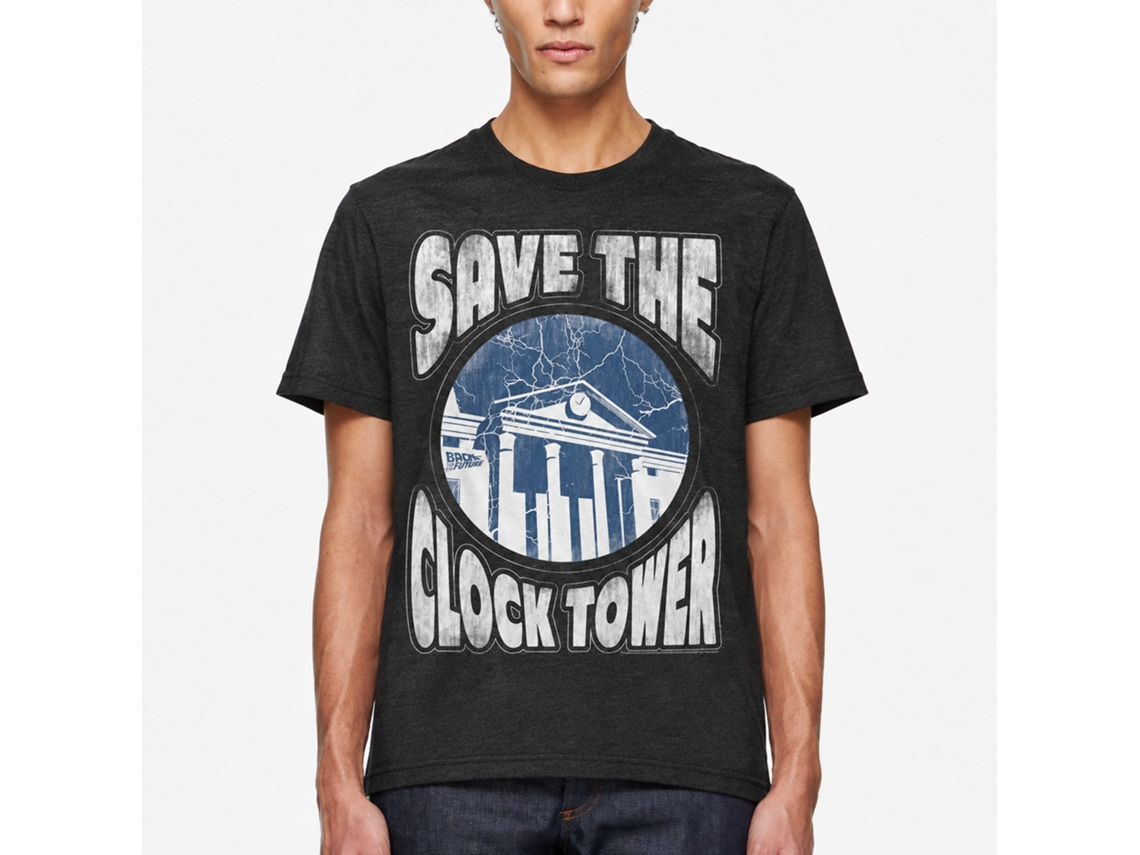 Rockinstone Back To The Future Movie Save Clocktower Heather Black Adult T-shirt Size:m