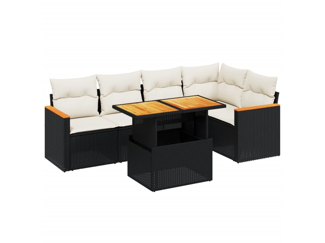 Conjunto 6 Sofás de Jardim com Almofadões VIDAXL Vime Pe Preto
