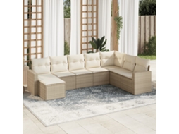 Vidaxl 8 Pcs Conjunto De Sofás P/ Jardim Com Almofadões Vime Pe Bege