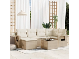 Vidaxl 7 Pcs Conjunto De Sofás P/ Jardim Com Almofadões Vime Pe Bege