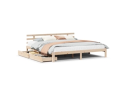 Estrutura de Cama com Gavetas 200x200 cm Madeira de Pinho Maciça MAISON EXCLUSIVE
