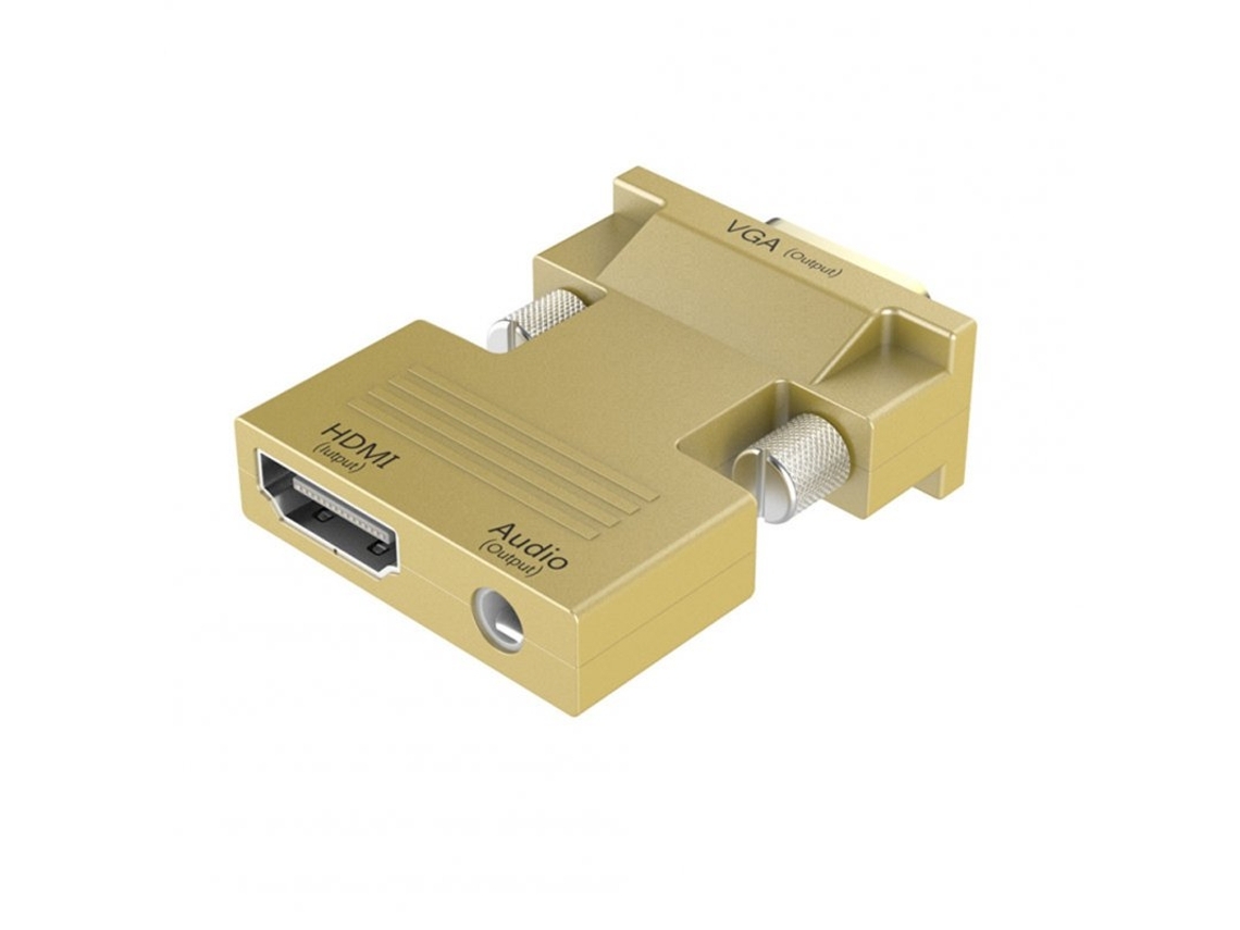Adaptador De Áudio Digital Para Analógico 1080p Hdmi Para Vga Cabo Conversor De Vídeo Para Pc Laptop Caixa De Tv Projetor Dourado*