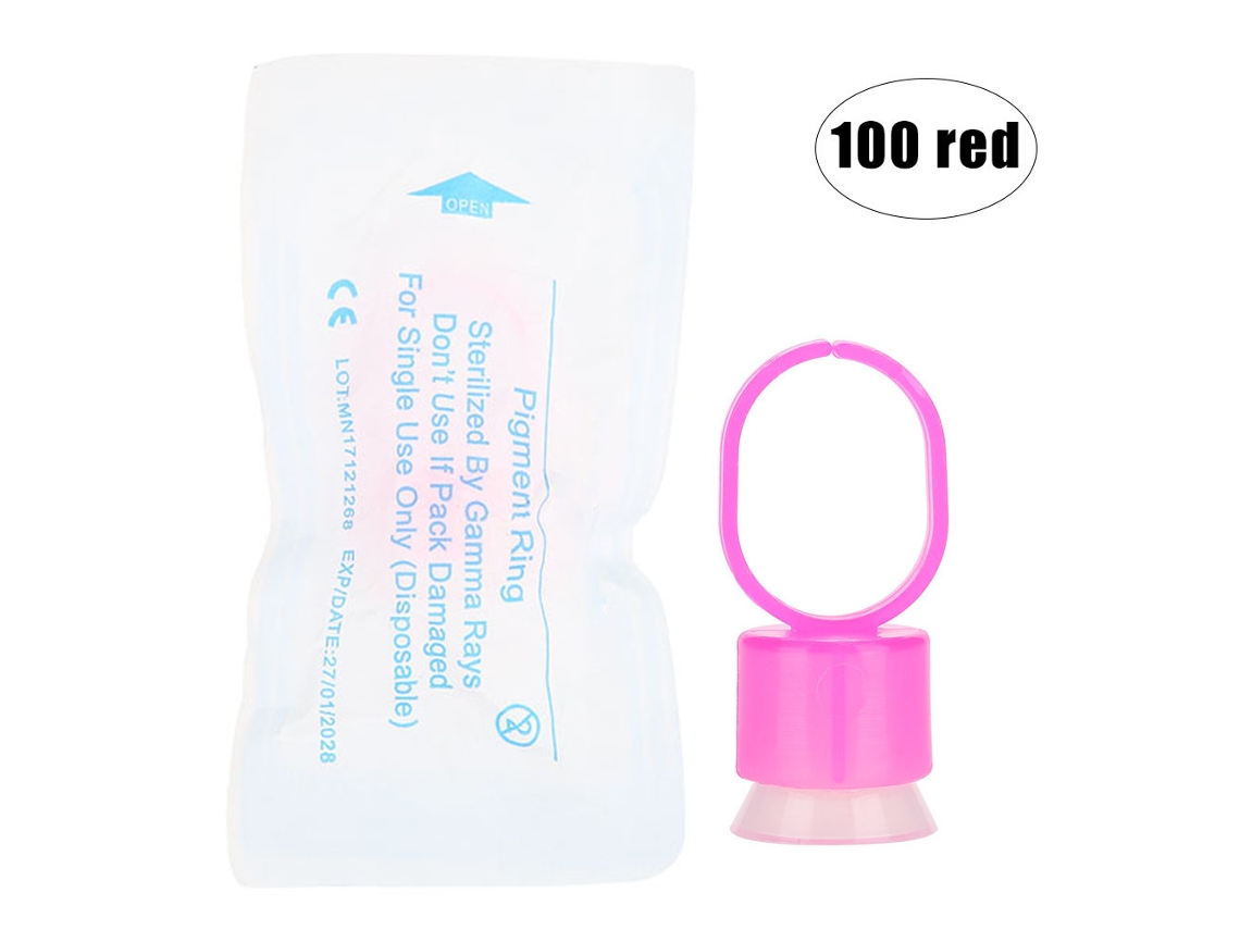 100 Peças/conjunto Copo Anel Para Tinta De Tatuagem Descartável Com Esponja Suporte Pigmento Maquiagem Permanente Vermelho
