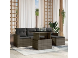 Vidaxl 6 Pcs Conjunto Sofás De Jardim Com Almofadões Vime Cinzento