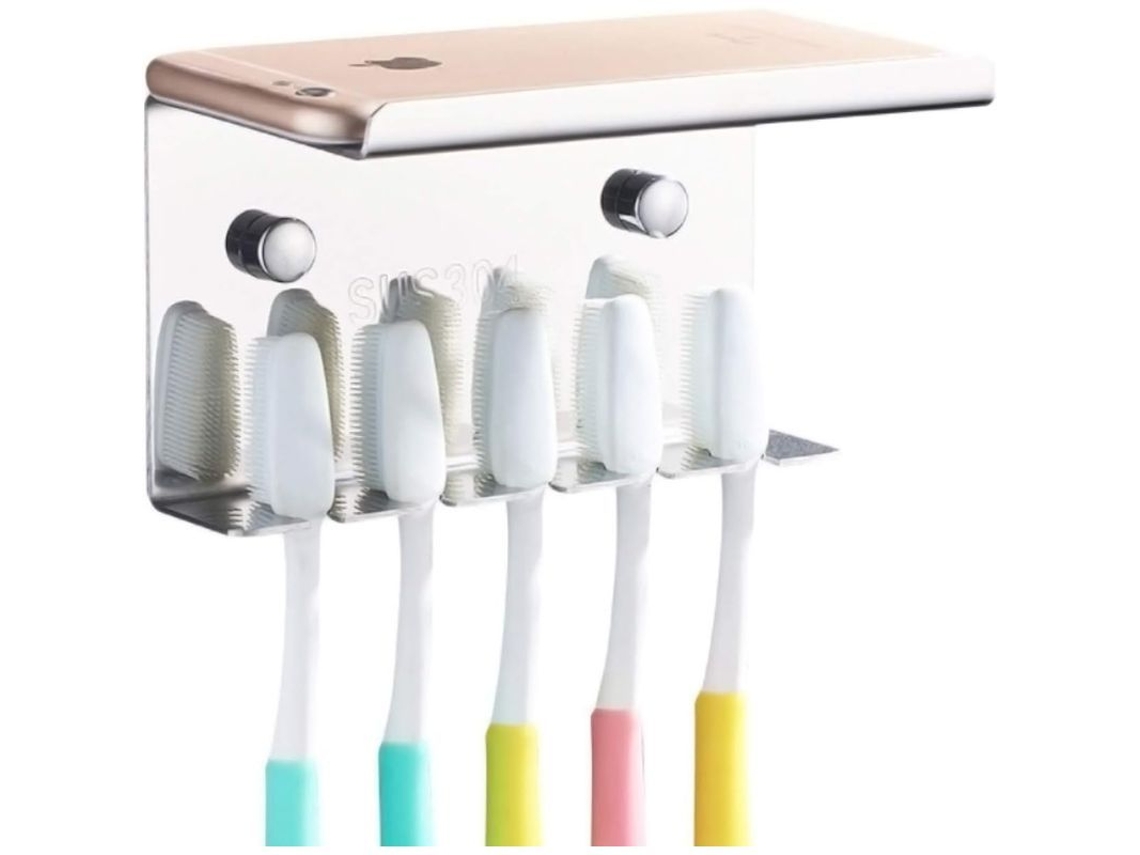 Portavasos De Parede Com Prateleira De Aço Inoxidável 304 Para Escovas De Dentes E Armazenamento Multifuncional
