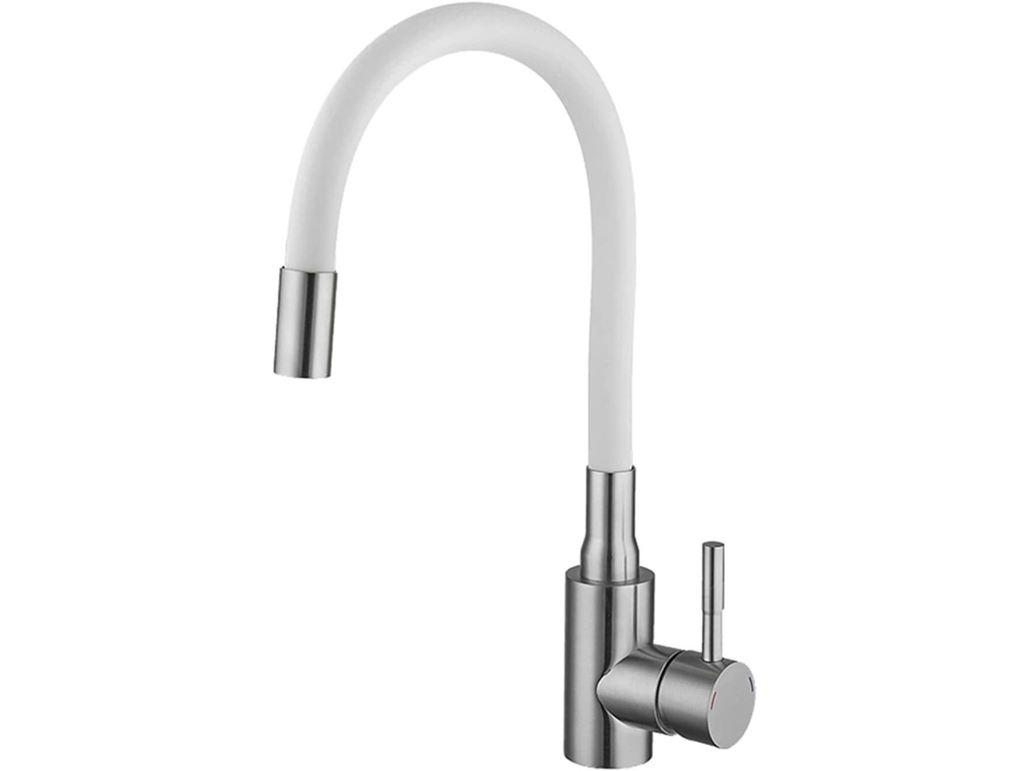 Torneira De Cozinha Flexível Com Bica Alta Giratória, Torneira Misturadora De Pia Flexível, De Latão E Furo Único, Água Quente E Fria, Branca Ehstmind