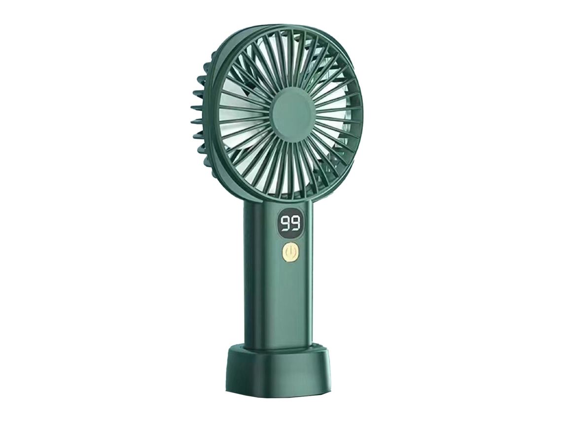 Ventilador Mini Portátil de Mão 5 Velocidades Usb Recarregável com Display de Bateria Verde Escuro