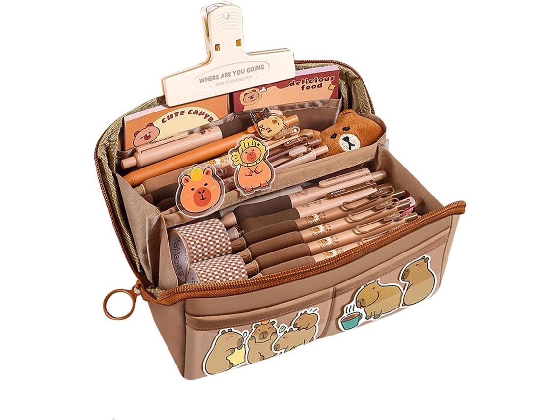 Estojo De Papelaria Capybara – Grande Com Bolsa Organizadora Para Canetas, Adesivos, Clips E Mais,