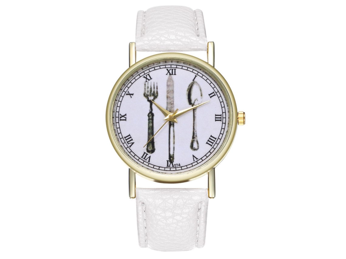 Relógio de Quartzo Unissex com Pulseira de Couro Pu Padrão Simples Números Romanos Branco