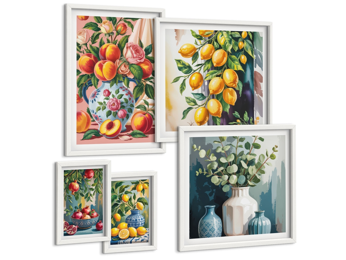 Quadros Decorativos Para Parede Limões, Laranjas, Amalfi Moldura Branca Imagens Para Um Quarto Infantil Espelharte (conjunto De 5 Imagens)