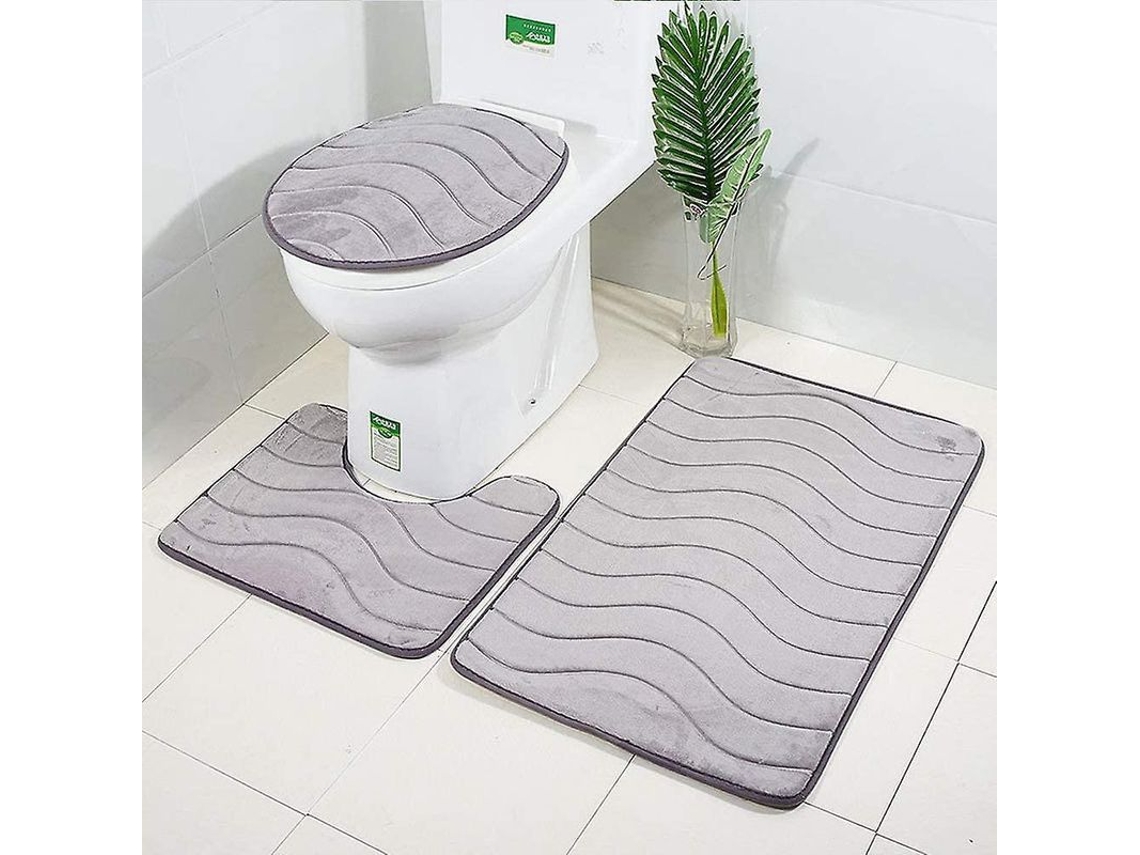 Nova Line tapetes Anti derrapantes para Banheiro, Conjunto 3 Peças com Tapete Contorno e Capa de Banheiro (cinza)