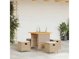 Vidaxl 5 Pcs Conjunto De Jantar P/ Jardim Com Almofadões Vime Pe Bege
