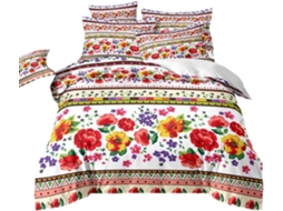 Capa de Edredom Floral Listrada Microfibra com Fronha 200x200 Cm S/MARCA
