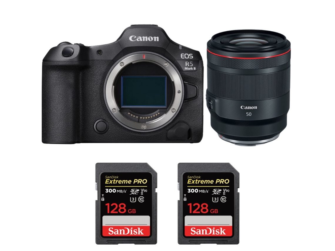 Eos R5 Mark Ii + Rf 50mm F/1.2 L Usm + 2 Sandisk 128gb Uhs ii 300mb/s + Ebook “20 Dicas para Fotos Que Impressionam” CANON