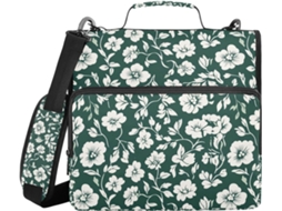 Pasta Organizadora Floral Verde Escura E Branca Com Alça De Ombro Mão, Grande Capacidade, 3, 8cm De Largura, 3 Estojos