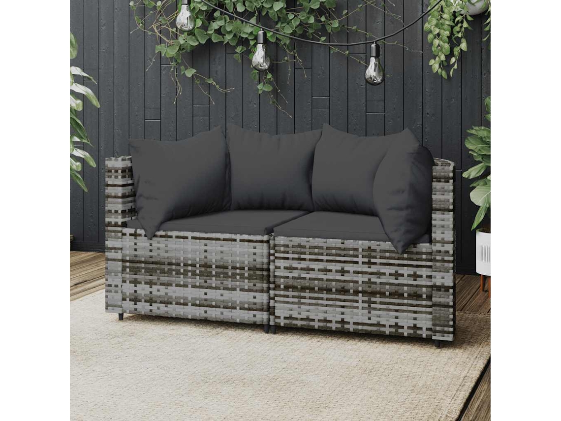 Vidaxl Sofás De Canto P/ Jardim C/ Almofadões 2 Pcs Vime Pe Cinzento
