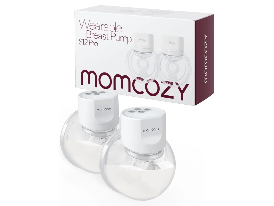 Bomba Tira Leite Momcozy S12 Pro, Com Flange Soft Doublefit, 3 Modos E 9 Níveis, Bomba Elétrica, Visor Inteligente, 24 Mm, Pacote De 2, Branca