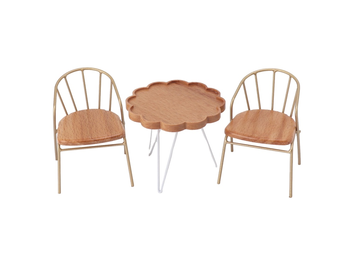 Mali mesa e Cadeira em Miniatura de Madeira para Casinha de Bonecas, Conjunto para Jardim, Escala 1:12