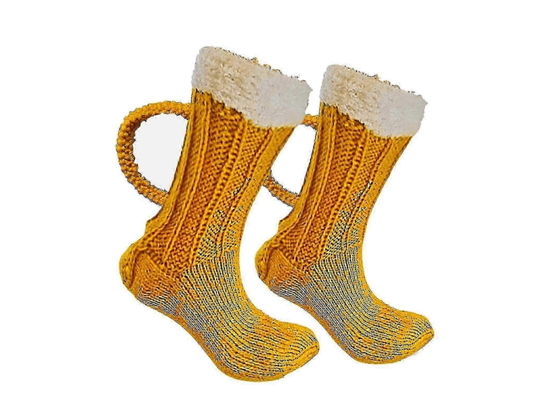 Meias Grossas e Quentinhas de Inverno para Usar Até o Chão, Design 3d de Caneca de Cerveja, Fofas e Divertidas, Unissex, 1 Par AQUAFORGE