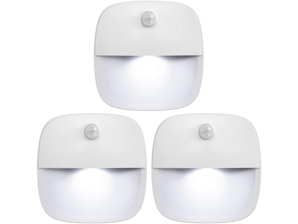 Luminária Noturna com Sensor de Movimento, Pacote com 3 Unidades, Alimentada por Bateria, para Uso Interno BRILVIBERA