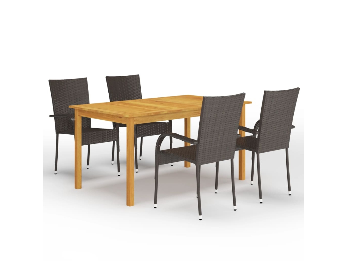 5 Pcs Conjunto De Jantar Para Jardim Marrom Dkd Home Decor