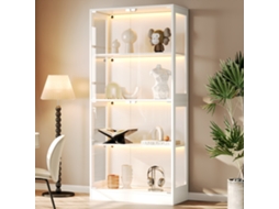 Vitrine Led 80x35x170 Cm, Vidro Transparente, 4 Níveis, Luz Led Controlada Por App, Portas Push-to-open, Para Figuras E Modelos, Branco Minimalista