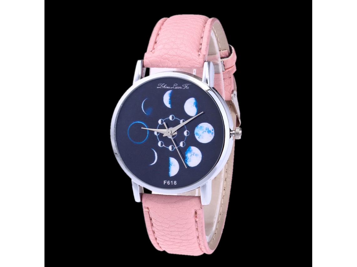 Relógio esportivo Zhoulianfa F618-a para mulheres e homens, pulseira de couro, quartzo rosa.