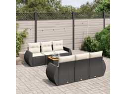 7 Pcs Conjunto De Sofás P/ Jardim C/ Almofadões Vime Pe Preto Dkd Home Decor