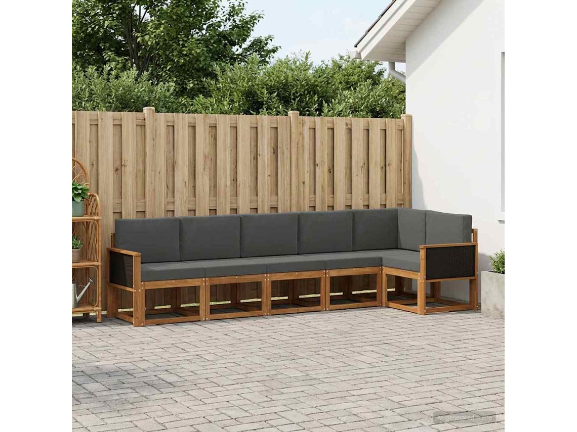 Vidaxl Conjunto De Sofás Para Exterior 6 Unid. Natural E Antracite