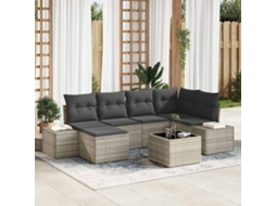 Vidaxl Conjunto De Sofá De Jardim 7 Pcs Cinzento-claro Vime Pe