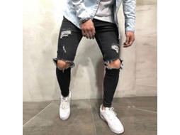 2026 jeans Skinny para Homem Rasgados com Elasticidade e Rasgos nas Joelhos Tecido Denim Jvt 3xl Negro