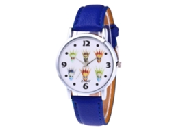 Reloj De Pulsera Para Mujer Casual De Cuarzo Con Correa De Pu Simple Patrón (azul)