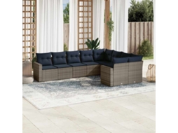 Vidaxl 9 Pcs Conjunto Sofás P/ Jardim C/ Almofadões Vime Pe Cinzento
