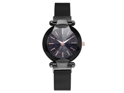 Relógio Feminino de Quartzo com Pulseira de Malha e Botão Magnético Mostrador Redondo Alloy Preto