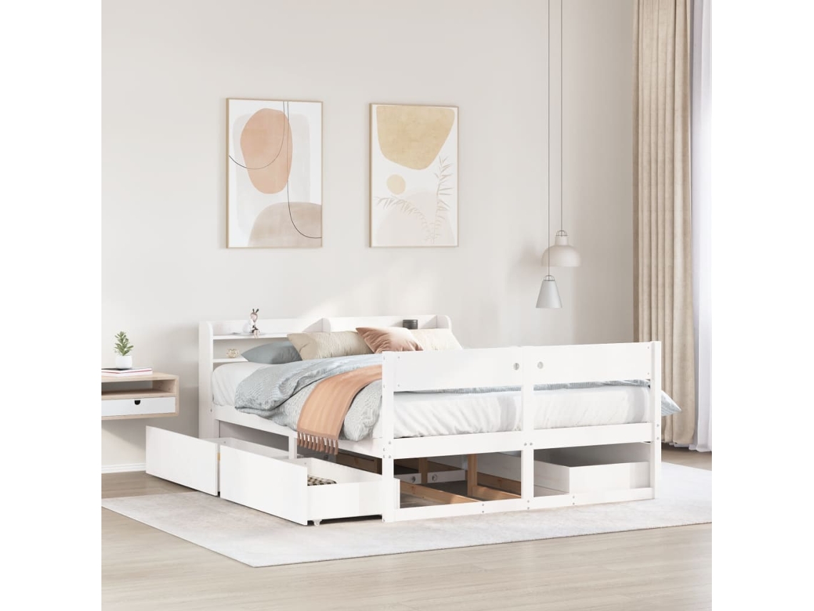 Cama Sem Colchão 120x200 Cm Madeira De Pinho Maciça Branco