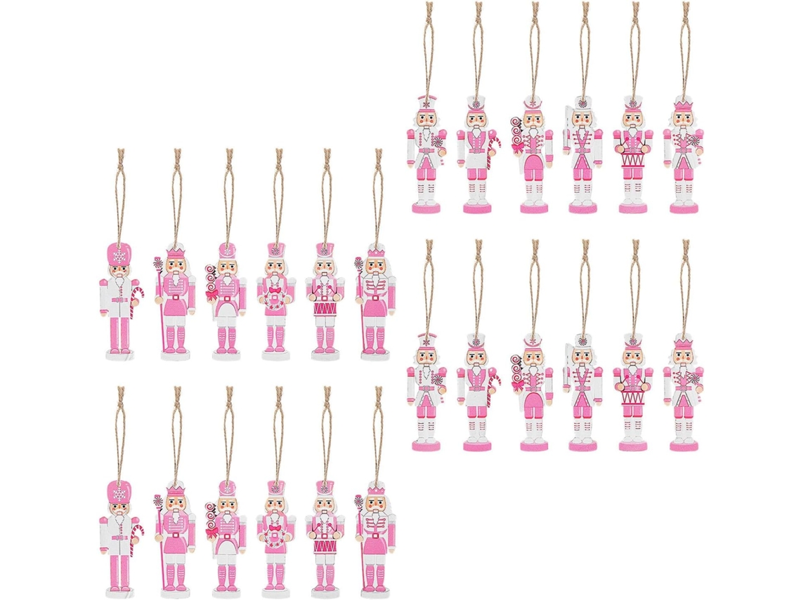 Conjunto 24 Estatuetas Quebra Nozes Madeira Decoração Tradicional Pendurar Árvore Natal Estilo Clássico Festas GOKOCO