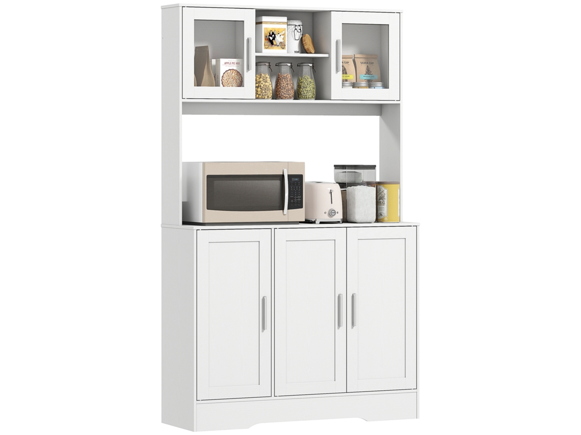 Armário De Cozinha Escandinavo Com Porta De Vidro E Bancada Branco