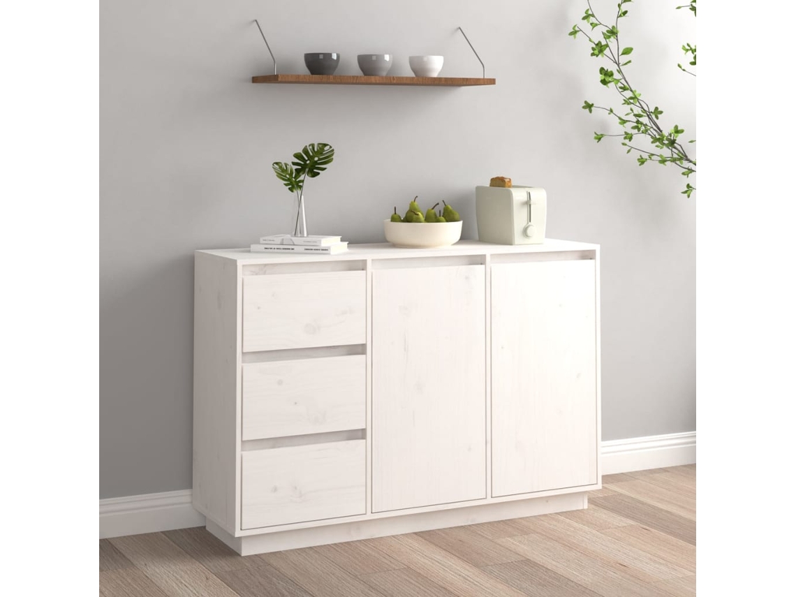 Vidaxl Aparador 111x34x75 Cm Madeira De Pinho Maciça Branco