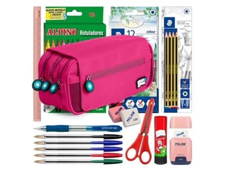 COLEPACK Bitsbobs Estojo Triplo com Material Escolar Incluído