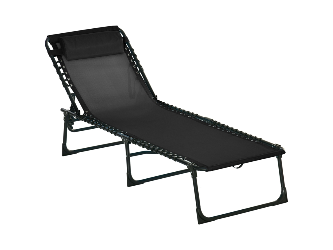 Espreguiçadeira de Jardim Aço e Textilene (tecido de Pvc) Cor Preto 197x58x76cm Outsunny