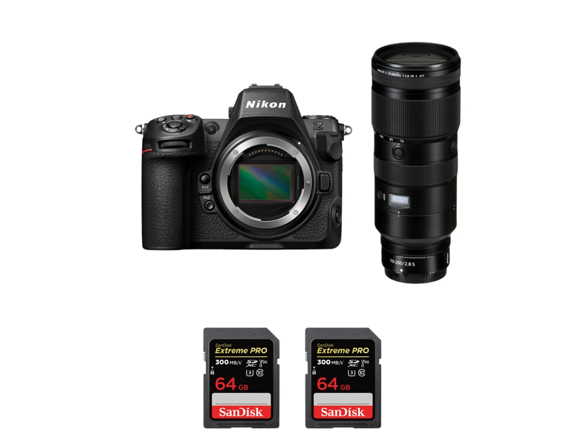Z8 + Z 70 200mm F/2.8 Vr S + 2 Sandisk 64gb Uhs ii 300mb/s Máquina Fotográfica Híbrida Full frame + Ebook Pricedirect NIKON