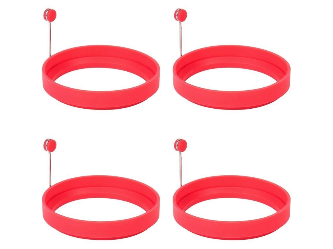 2026da anéis de Silicone para Ovos Linjou Molde para Ovos Fritos e Panquecas Resistente Ao Calor 4 Peças Vermelho