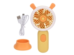 Ventilador Portátil Ergonômico Recarregável Via Usb Com Três Níveis De Ajuste E Luz Brilhante Para Uso Externo, Na Cor Amarela