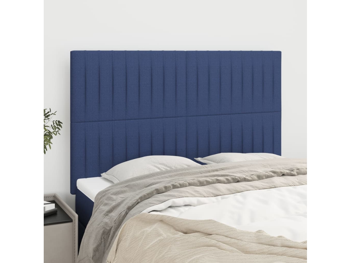 Vidaxl Cabeceira Azul 144x5x118/128 Cm Tecido