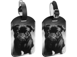 Conjunto De 2 Etiquetas Bagagem Em Couro Pu Com Estampa Pug Preto Fosco